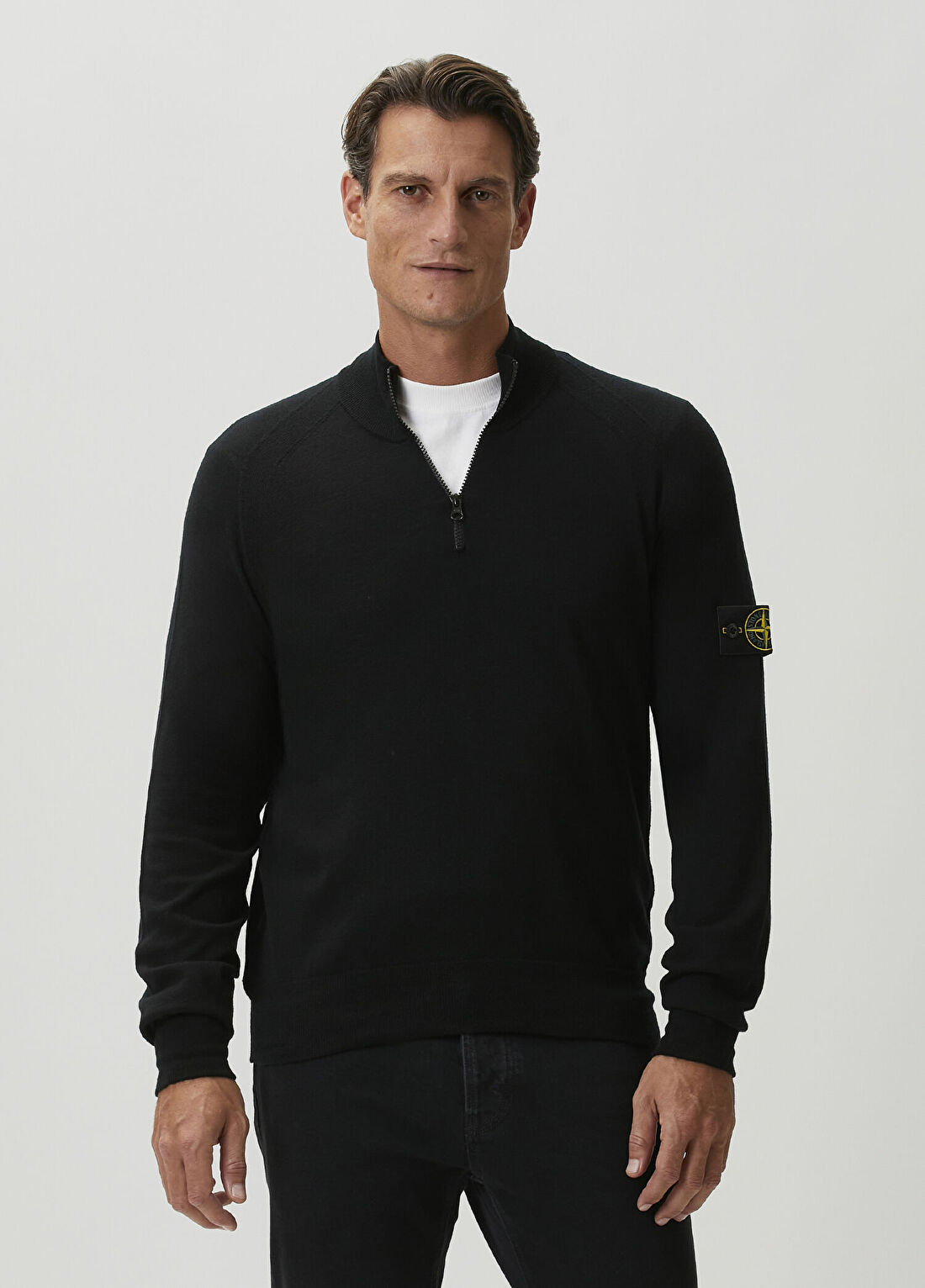 Stone Island Siyah Yakası Fermuarlı Yün Kazak