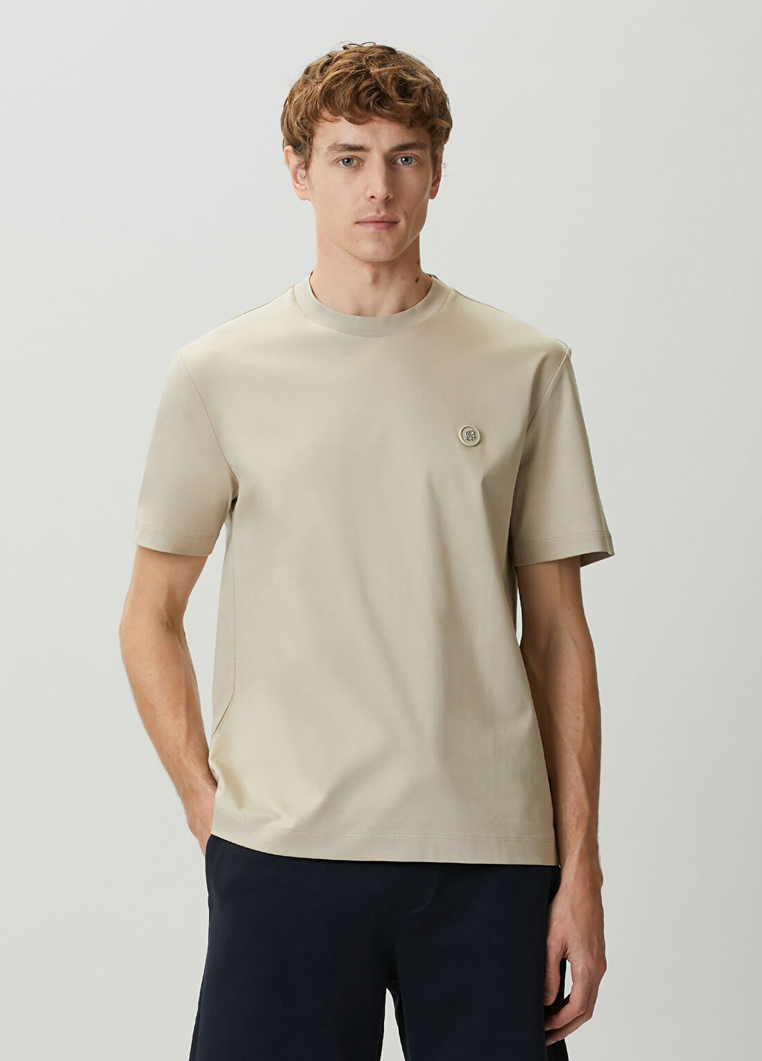 Boss Bej Logo Detaylı T-shirt görsel 3