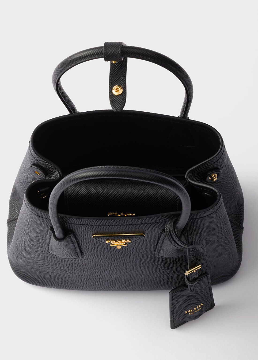 Prada Double Saffiano Siyah Deri Mini Kadın El Çantası görsel 4