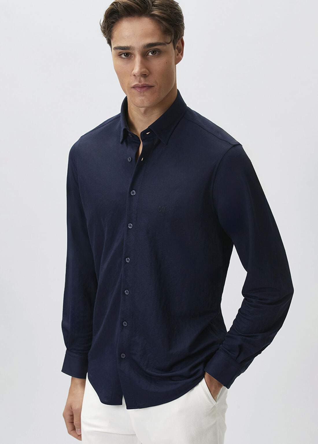 Network Slim Fit Lacivert Uzun Kol Örme Gömlek