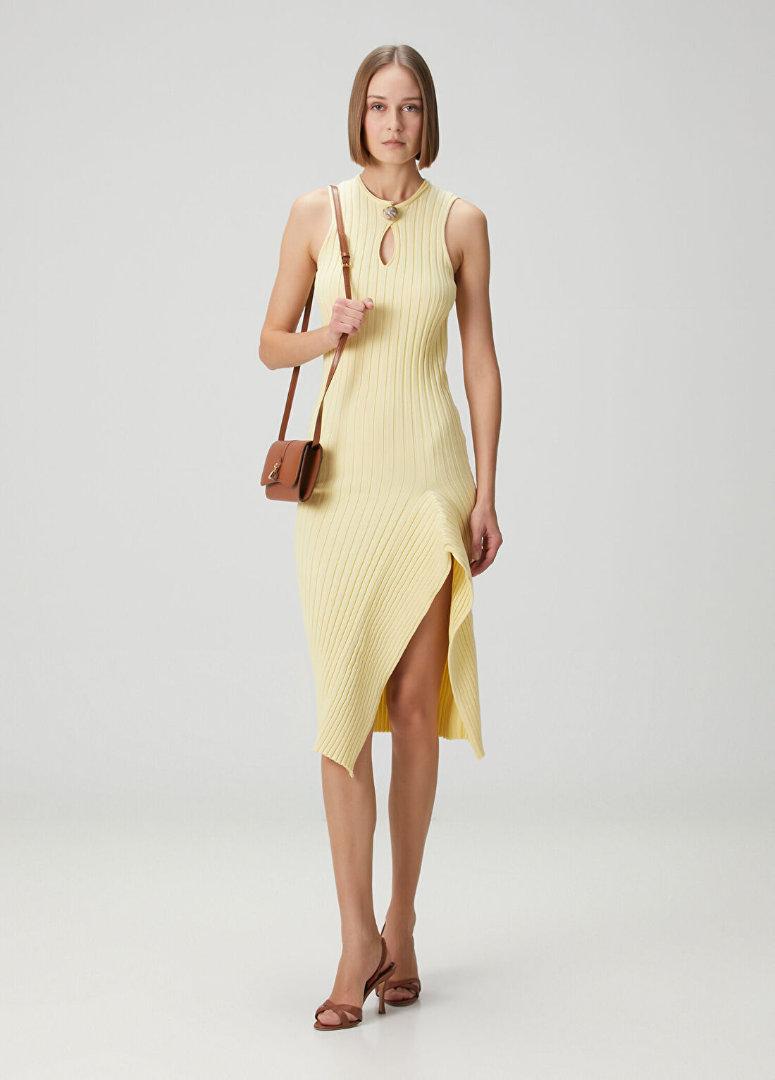 Stella McCartney Sarı Yırtmaçlı Midi Elbise
