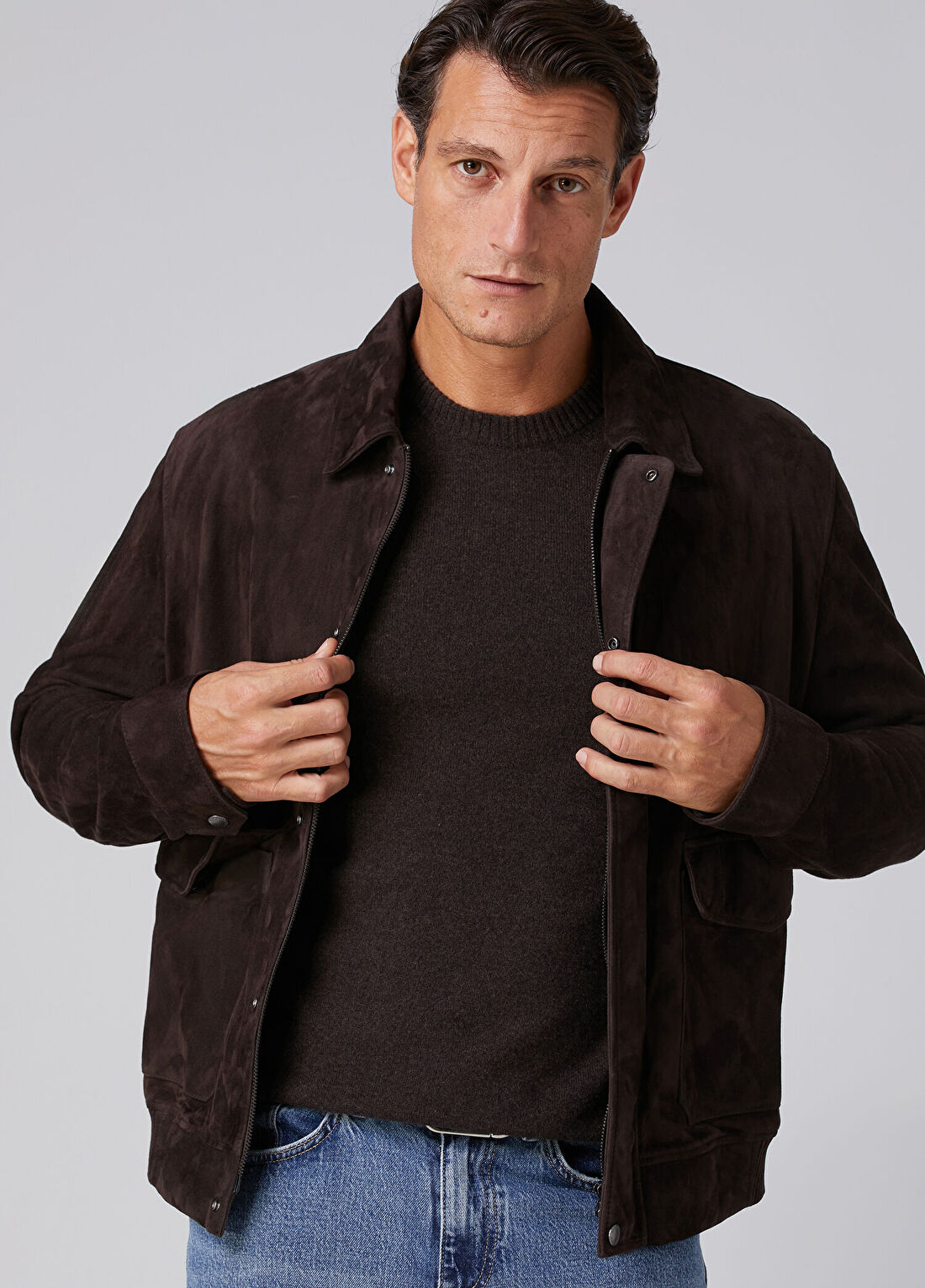 Beymen Collection Koyu Kahverengi Süet Bomber Mont