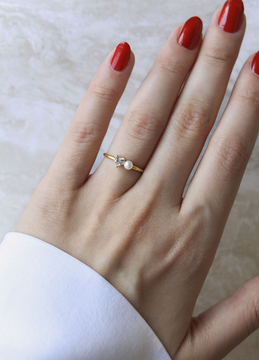 Alegoria Jewellery Amora Kalp Safir İnci 14 Ayar Altın Kadın Yüzük görsel 2