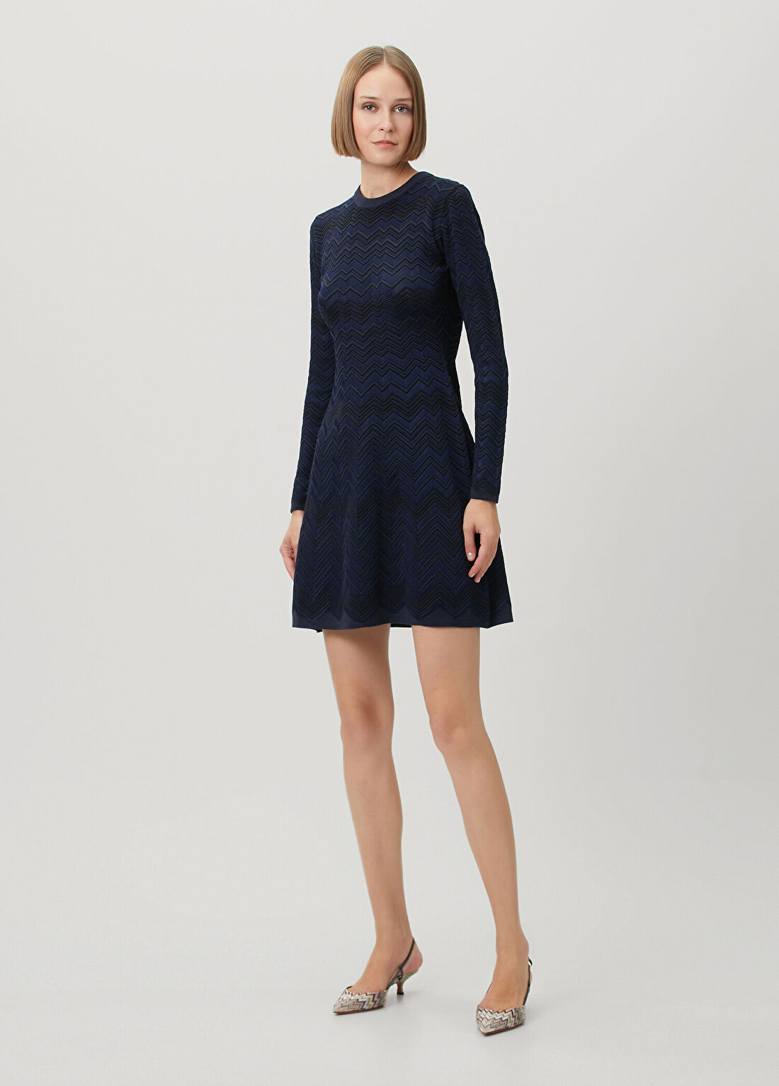 Missoni Lacivert Zikzak Desenli Mini Elbise görsel 3