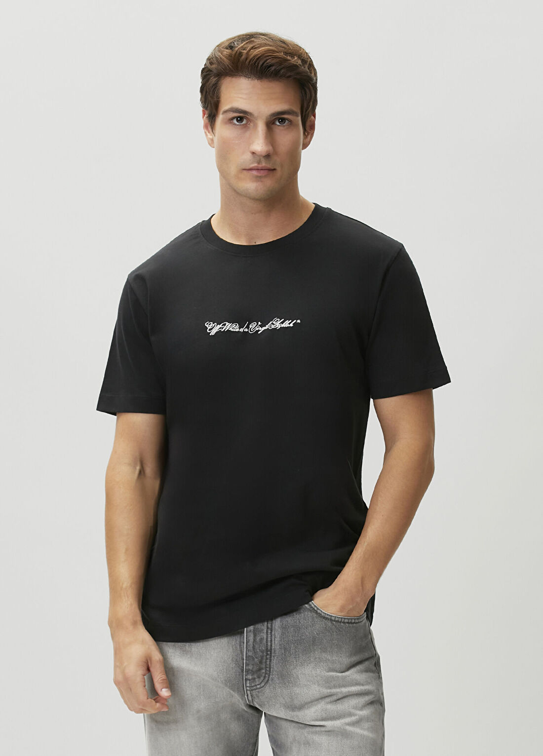 Off-White Siyah Logo Baskılı T-shirt