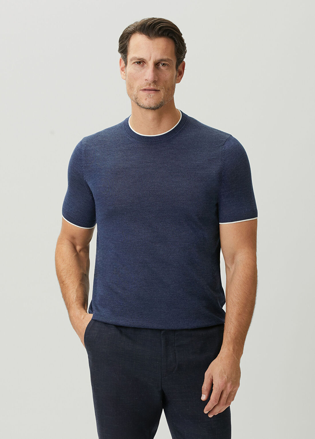 Beymen Collection Indigo Kısa Kol Yün Triko