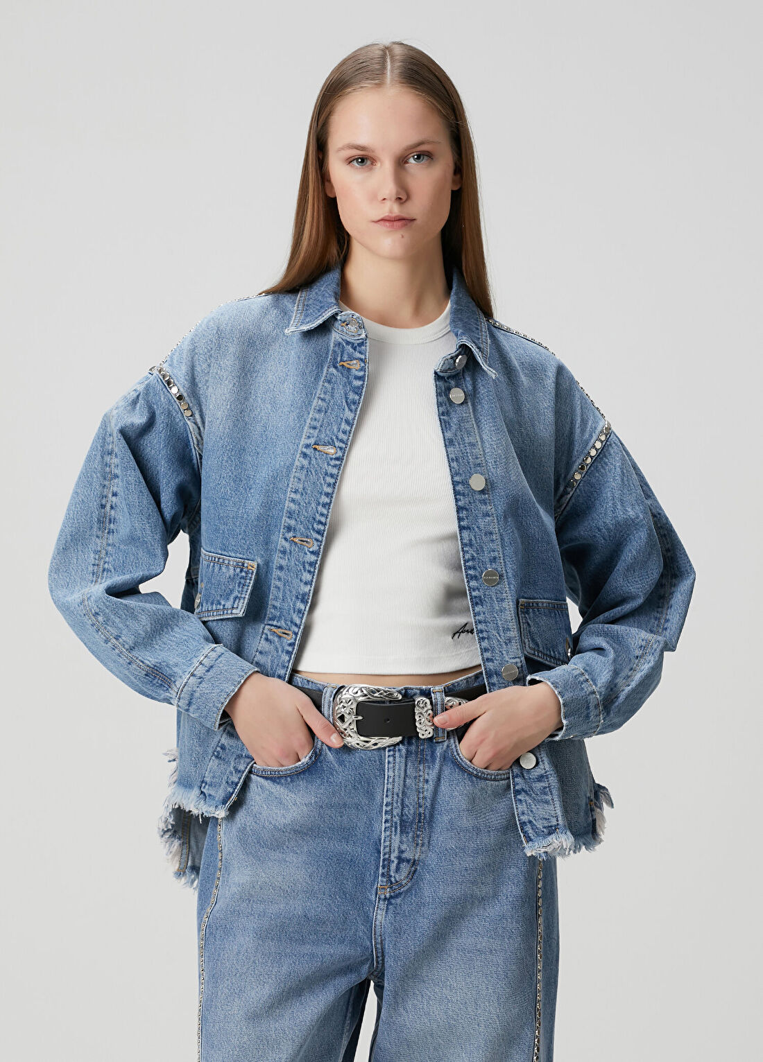 AllSaints Hettie Mavi Troklu Denim Ceket