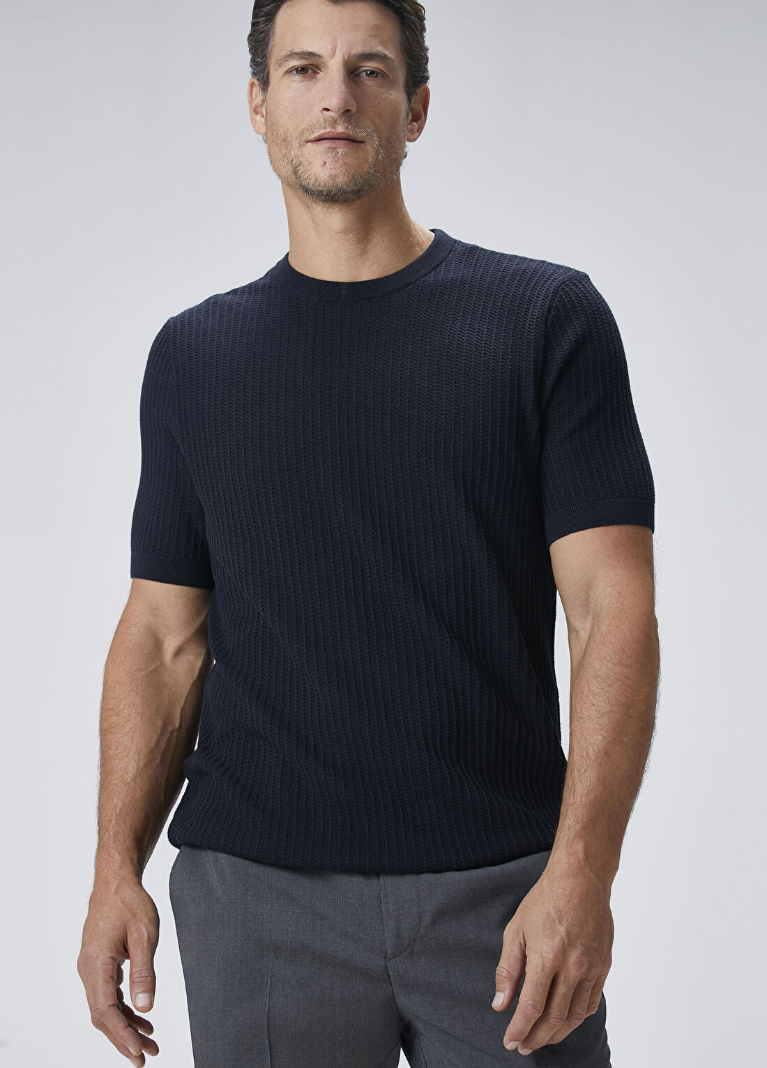Beymen Collection Lacivert Jakarlı Kısa Kollu Triko