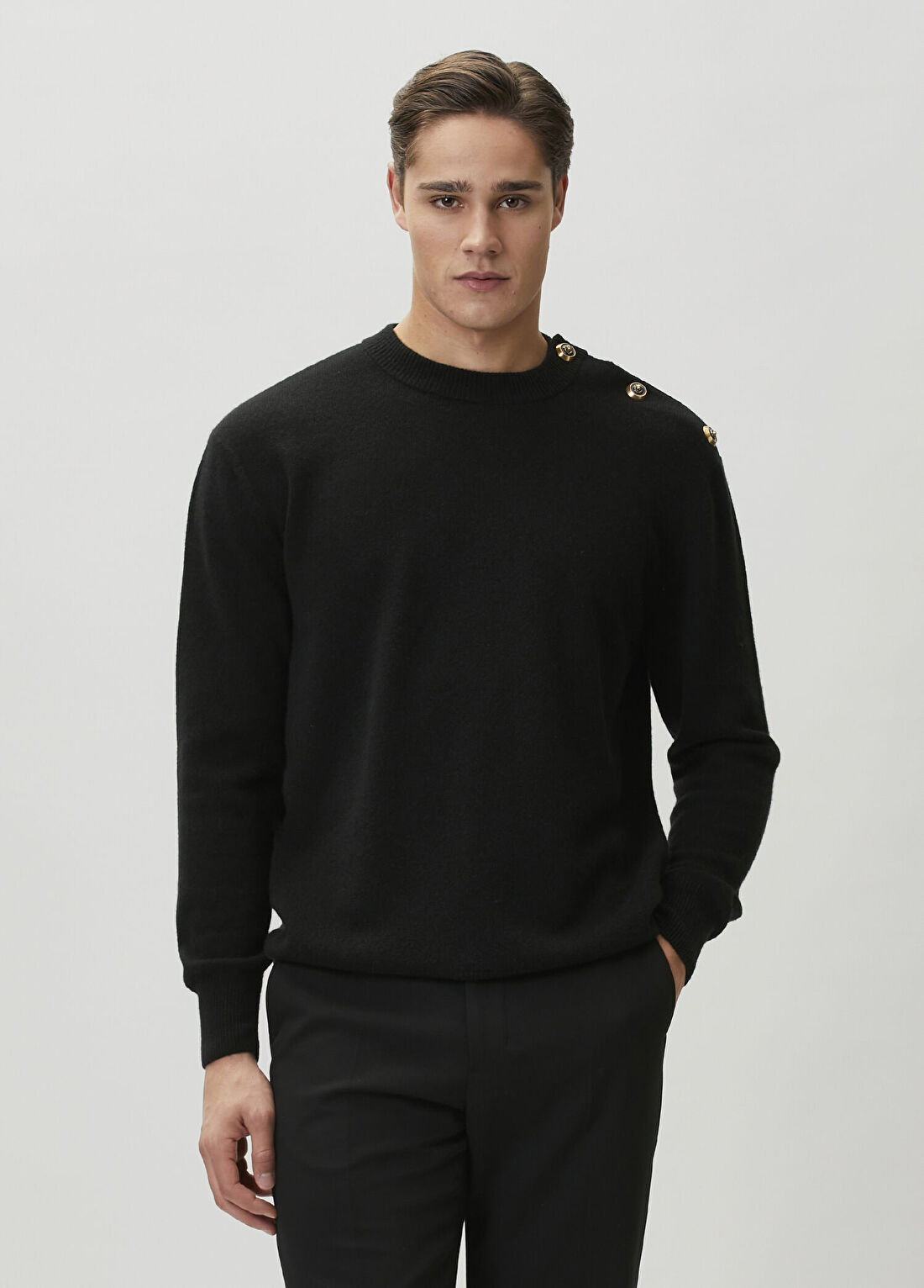 Balmain Siyah Gold Düğmeli Kaşmir Triko