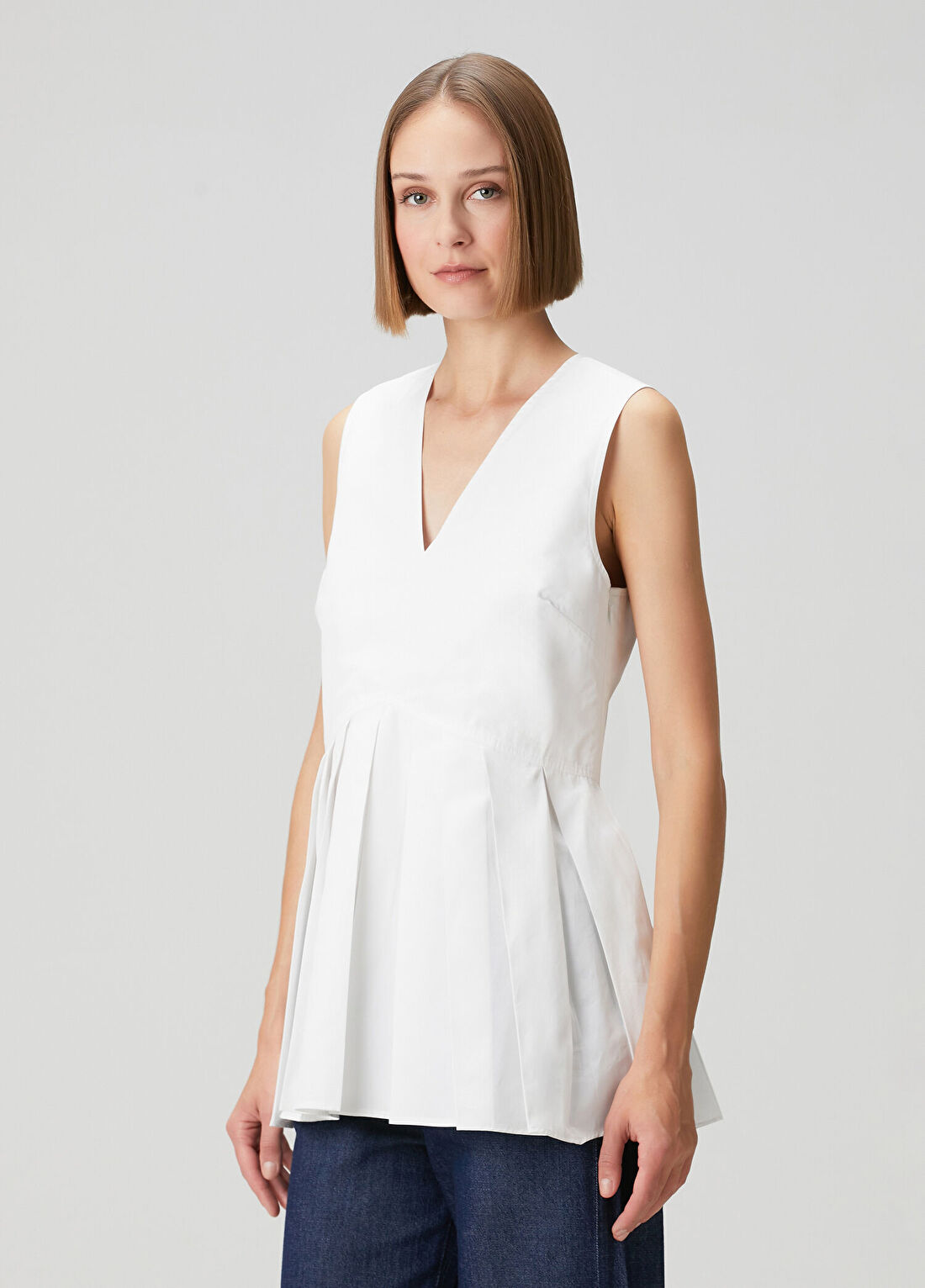 Jil Sander Beyaz Pileli Bluz görsel 3