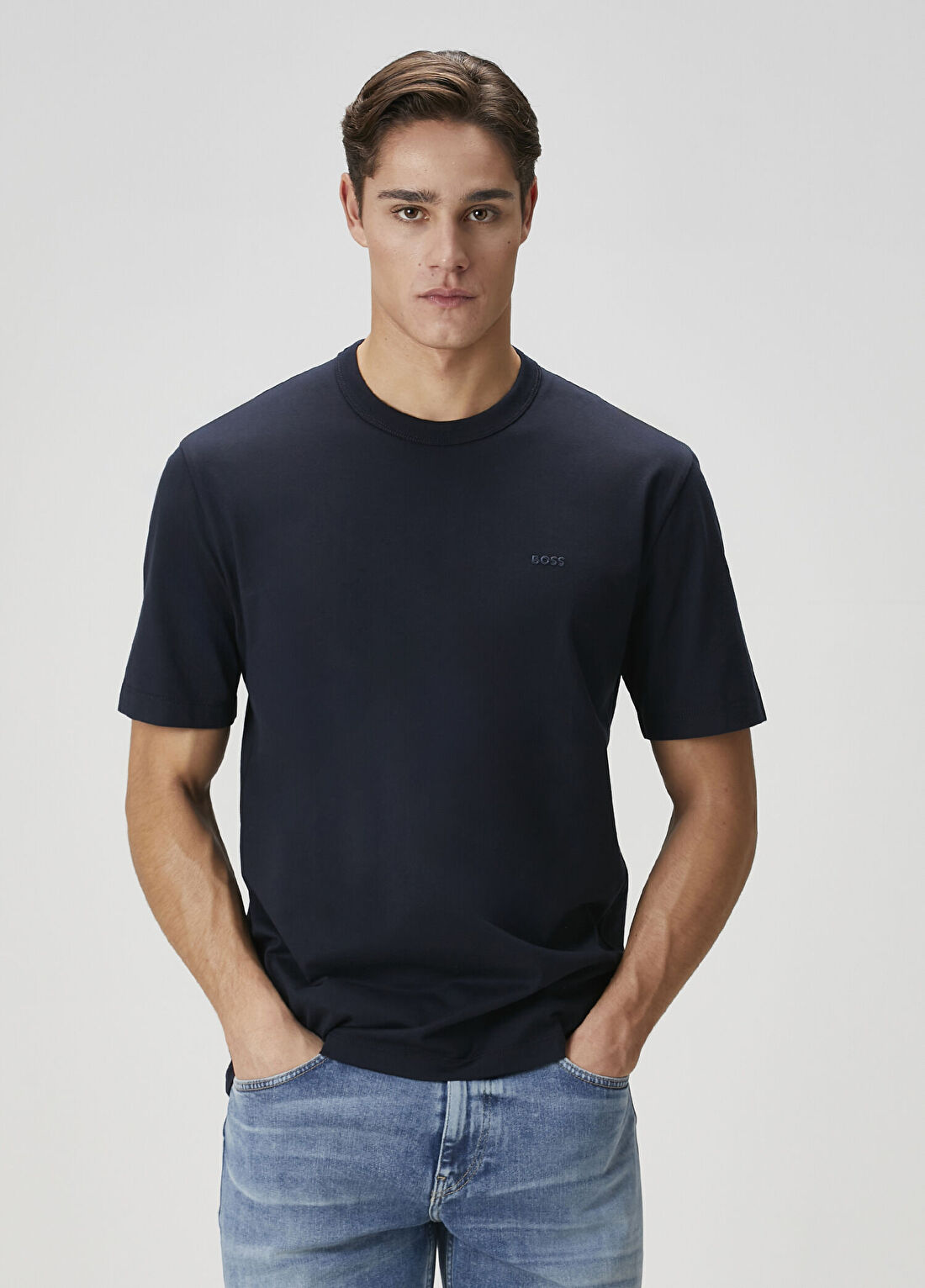 Boss Lacivert Logo Nakışlı T-shirt