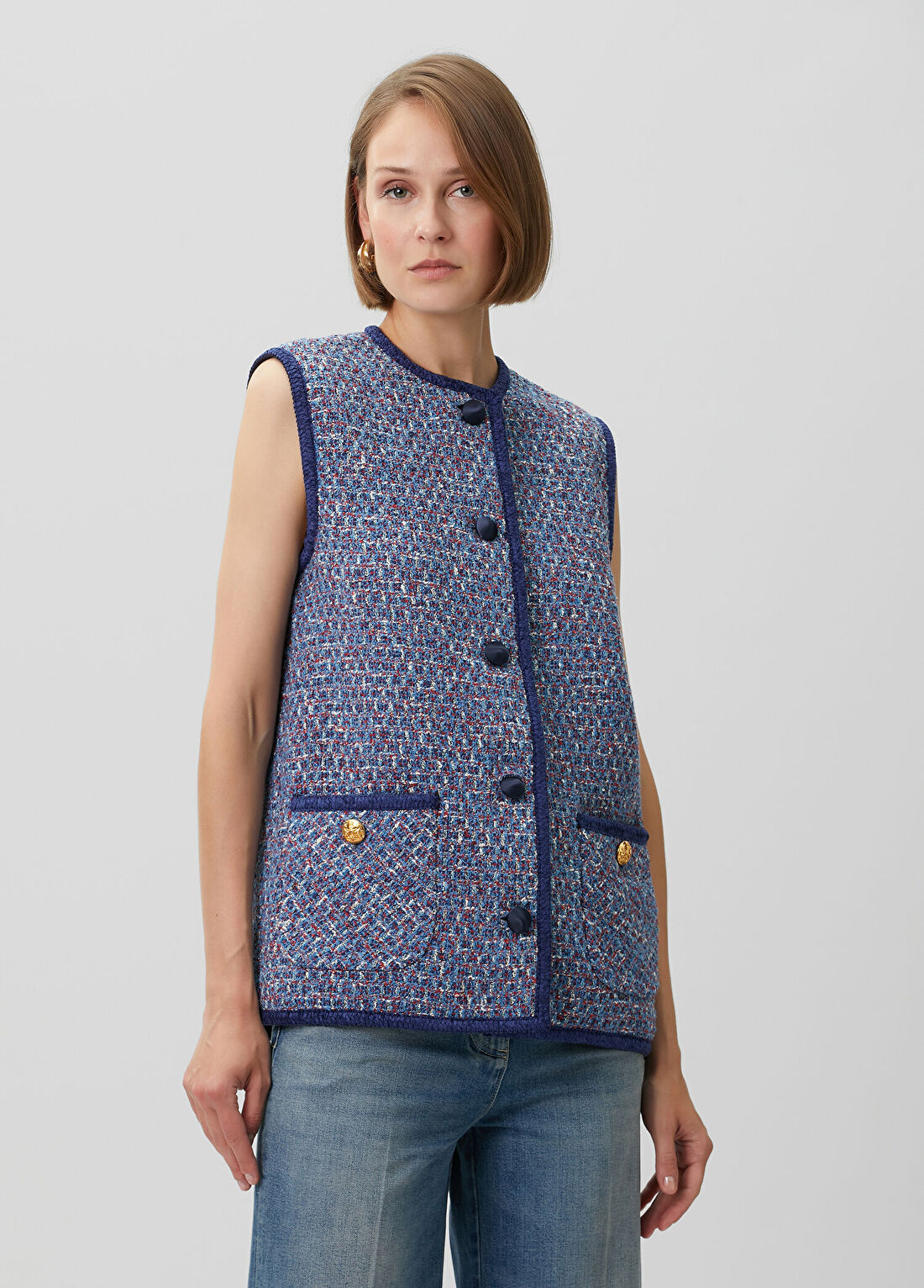 Valentino Mavi Tweed Yelek