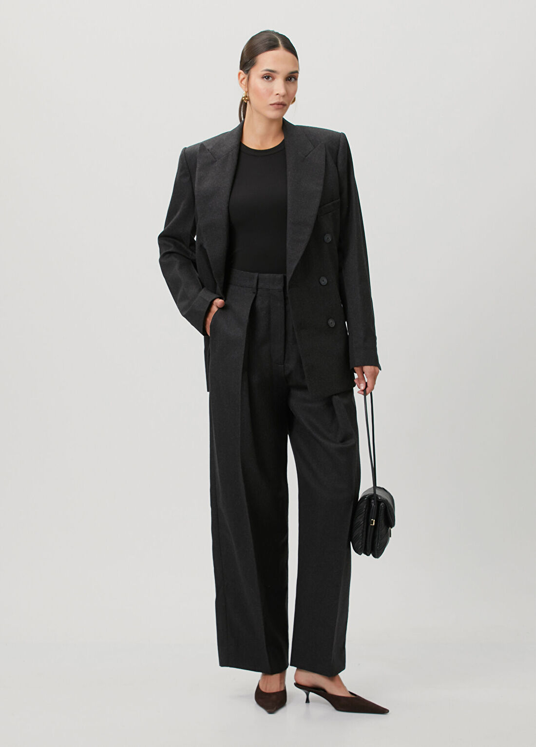 Victoria Beckham Antrasit Yün Pantolon