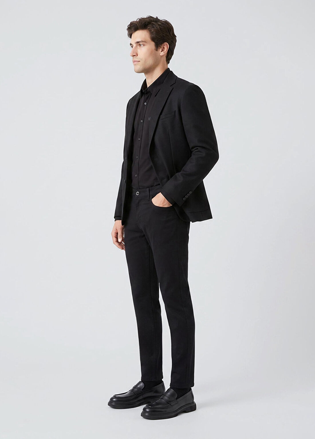 Network Siyah Slim Fit Metal Düğmeli Yün Mix Flanel Ceket görsel 2