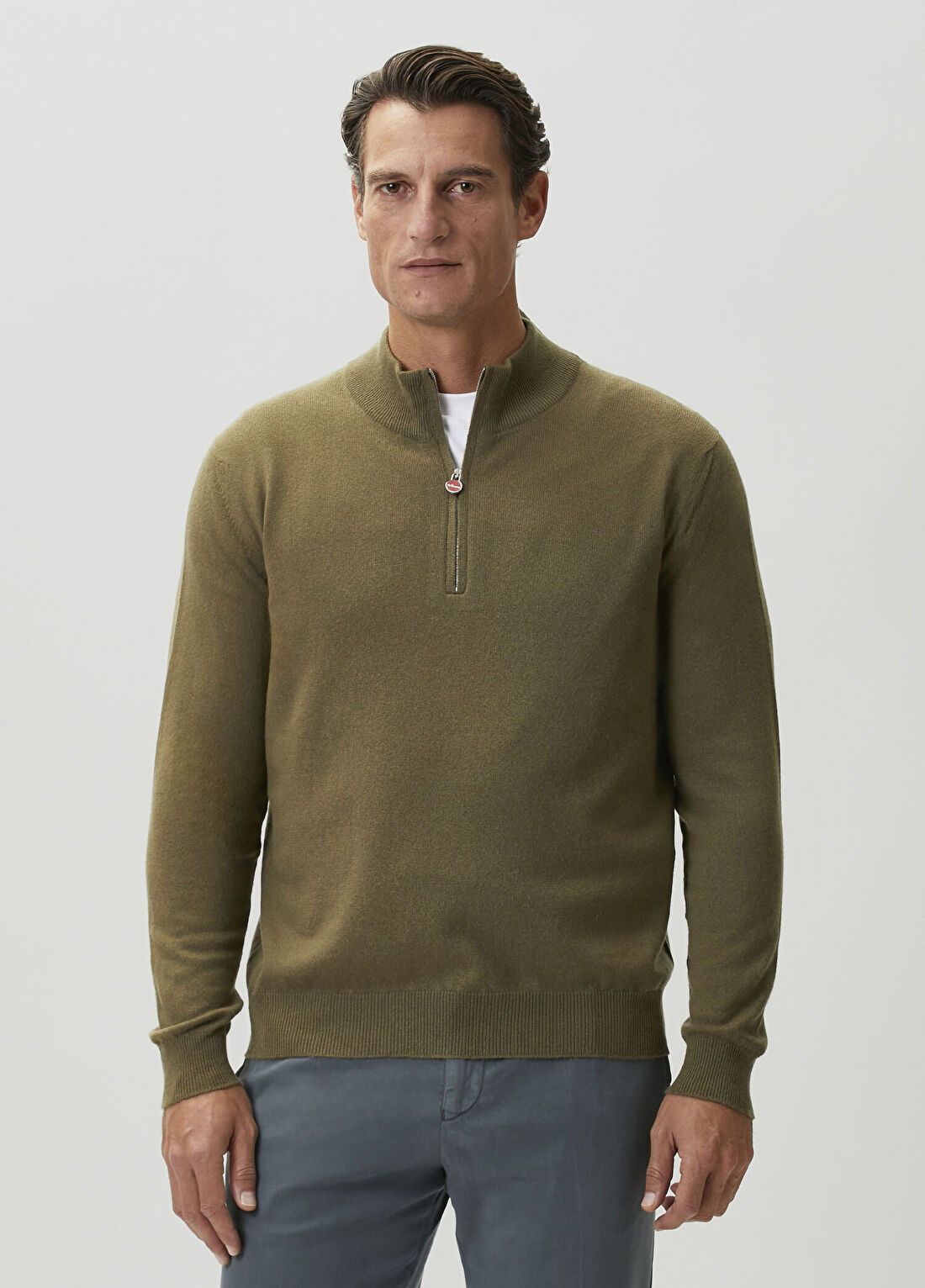 Kiton Açık Kahverengi Yakası Fermuarlı Kaşmir Kazak