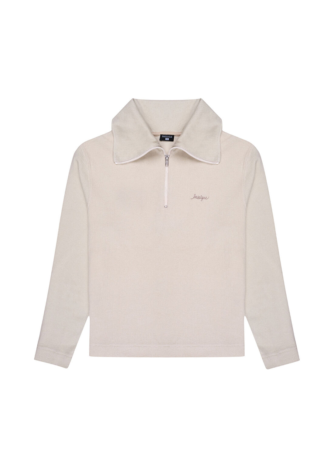 Bassigue Bej Yüksek Yaka Yarım Fermuarlı Uzun Kollu Kadın Sweatshirt