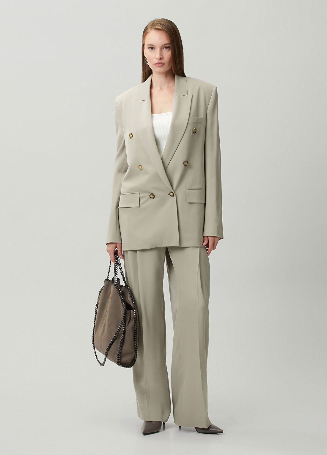 Stella McCartney Gri Pileli Yün Pantolon