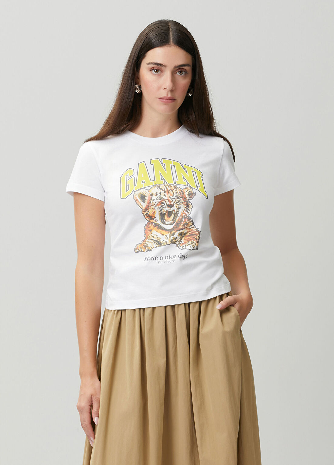 Ganni Baby Fit Beyaz Baskılı T-shirt
