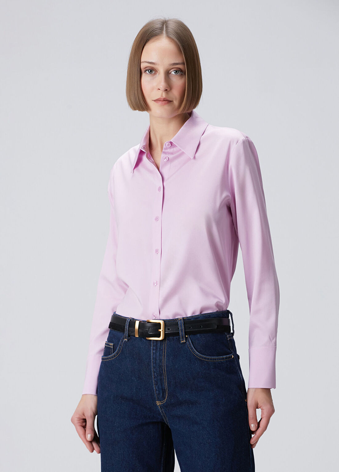Beymen Collection Pembe Klasik İpek Gömlek görsel 4