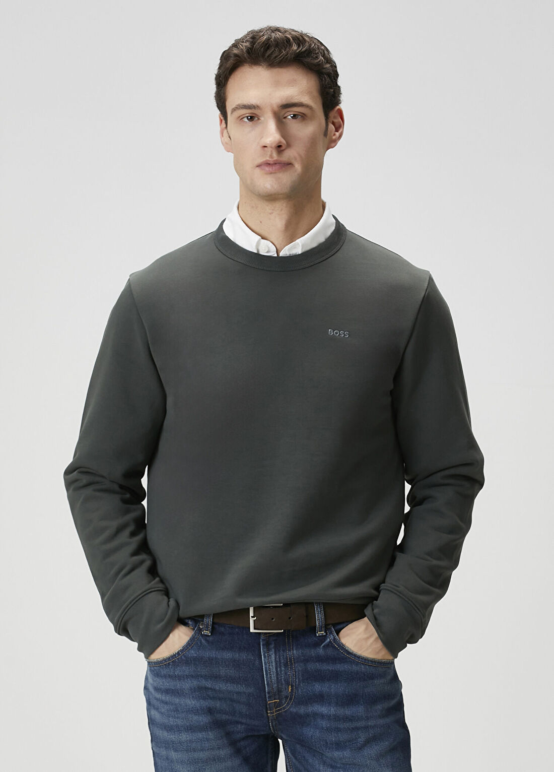 Boss Açık Yeşil Logo Nakışlı Sweatshirt