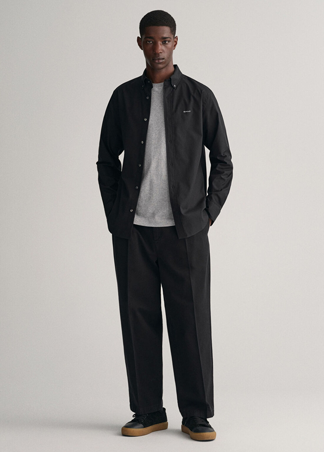 Gant Siyah Düğmeli Yaka Regular Fit Uzun Kollu Erkek Oxford Gömlek