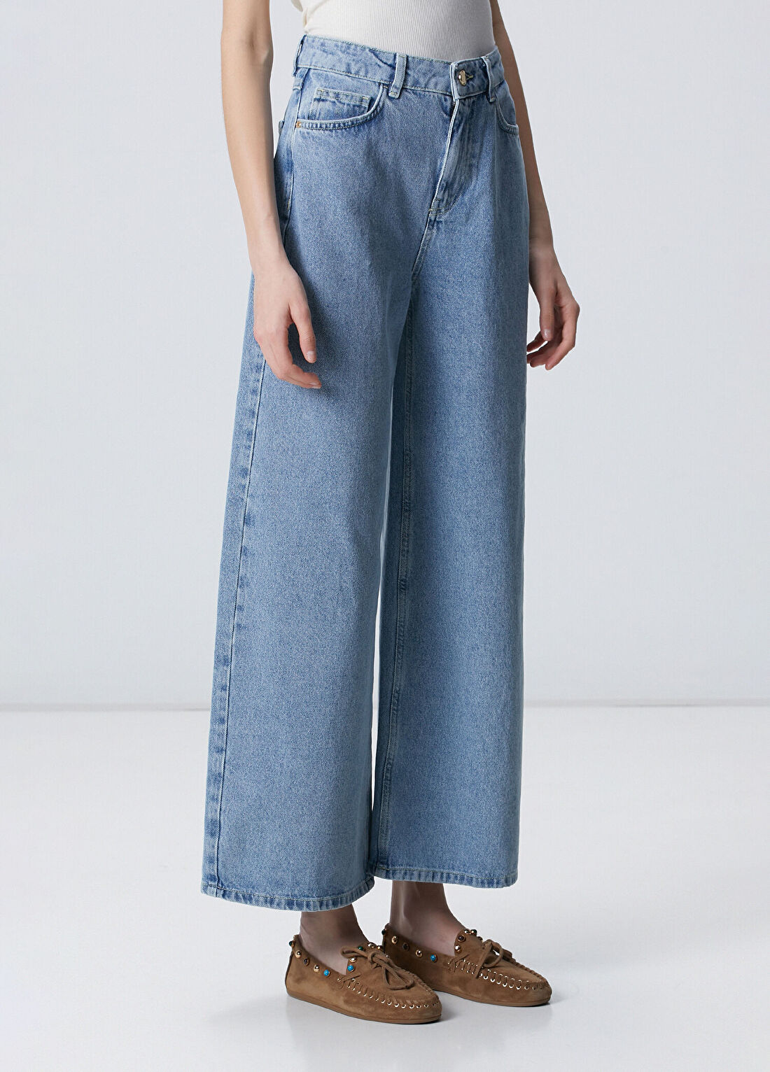 Network Açık Indigo Mavi Extra Wide Leg Denim Pantolon görsel 3