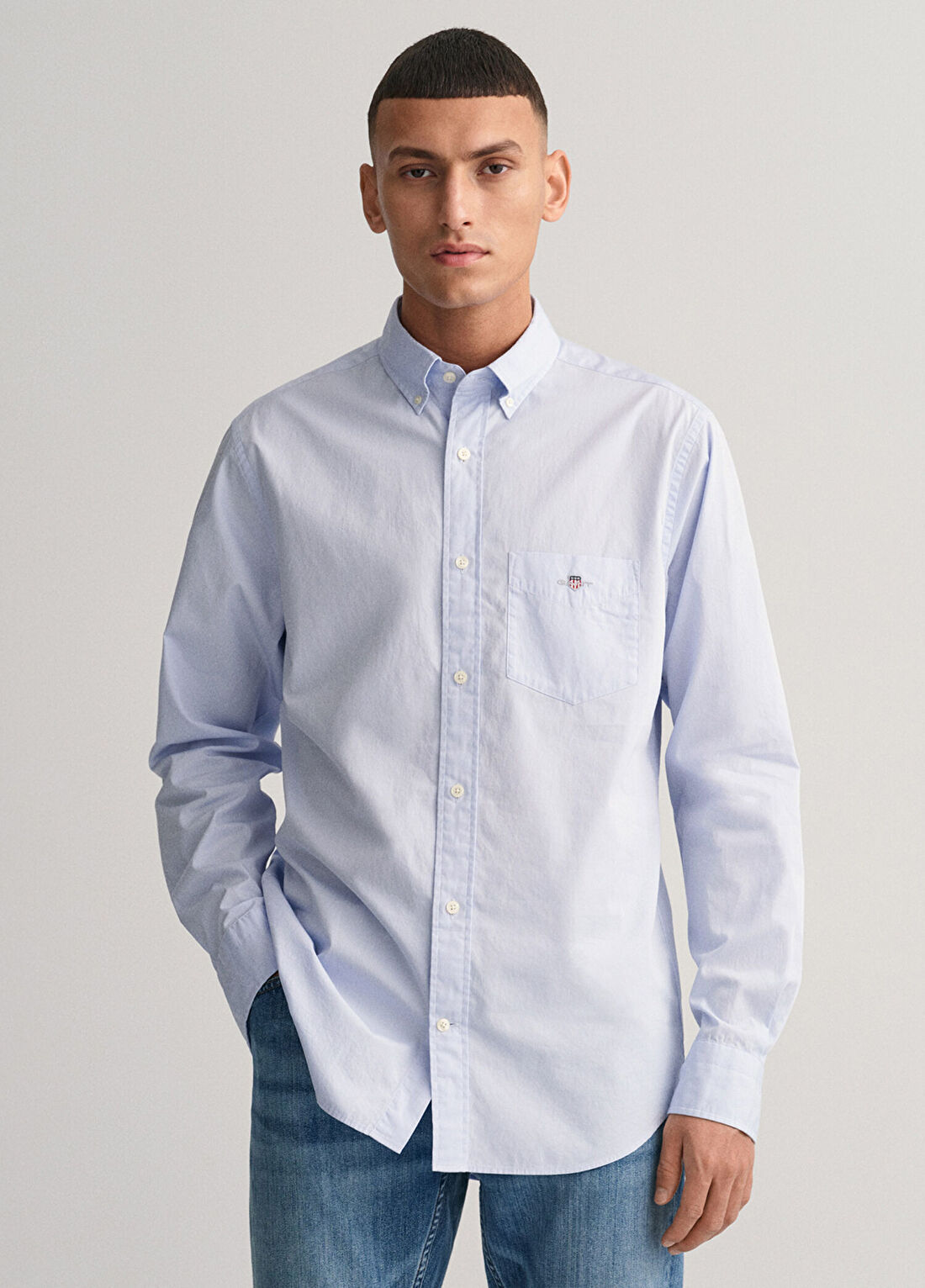 Gant Mavi Düğmeli Yaka Regular Fit Uzun Kollu Erkek Gömlek
