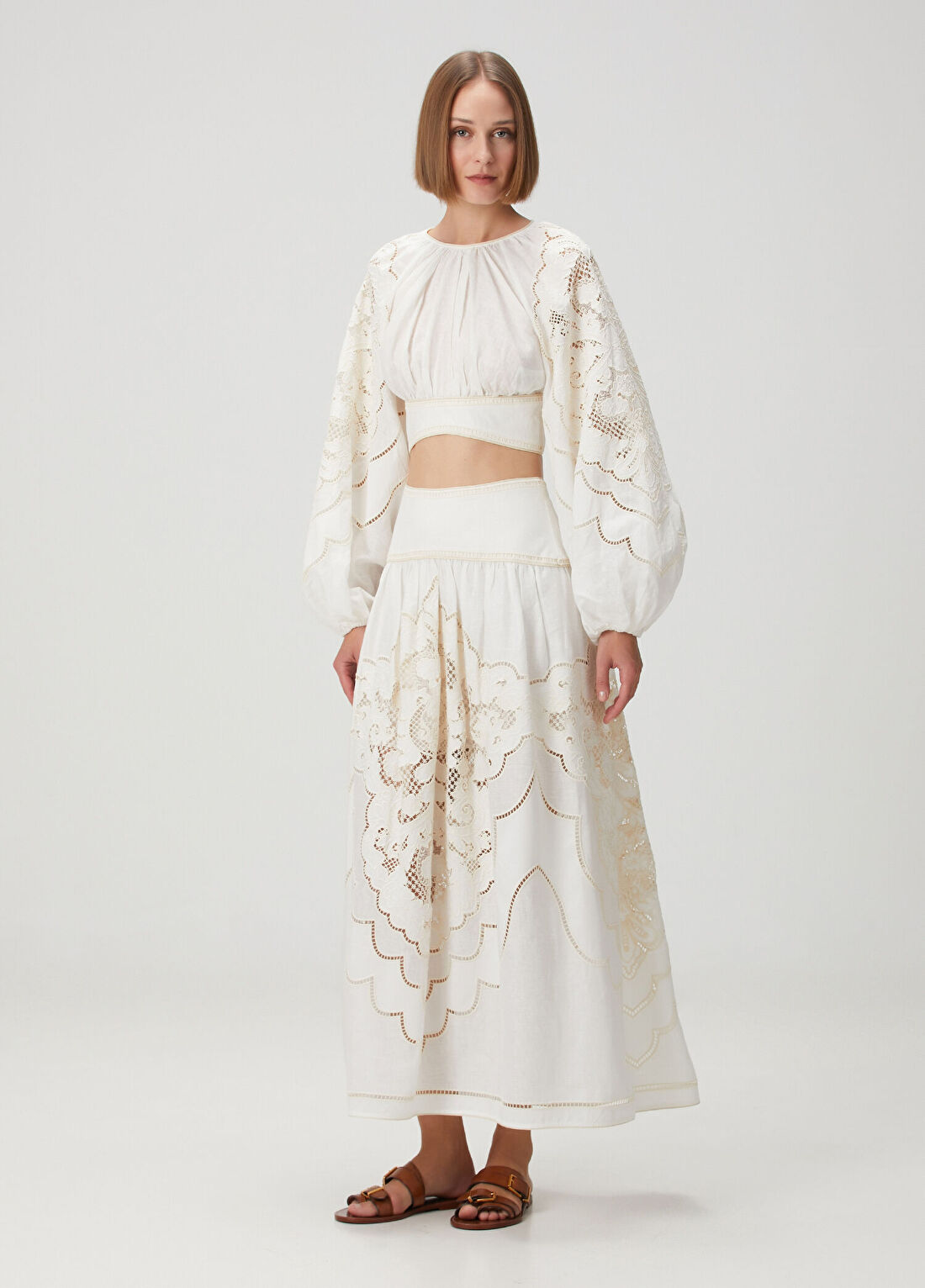 Zimmermann Daylight Krem Nakışlı Maksi Etek