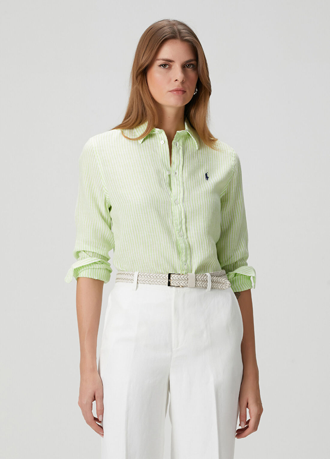 Polo Ralph Lauren Yeşil Çizgili Keten Gömlek