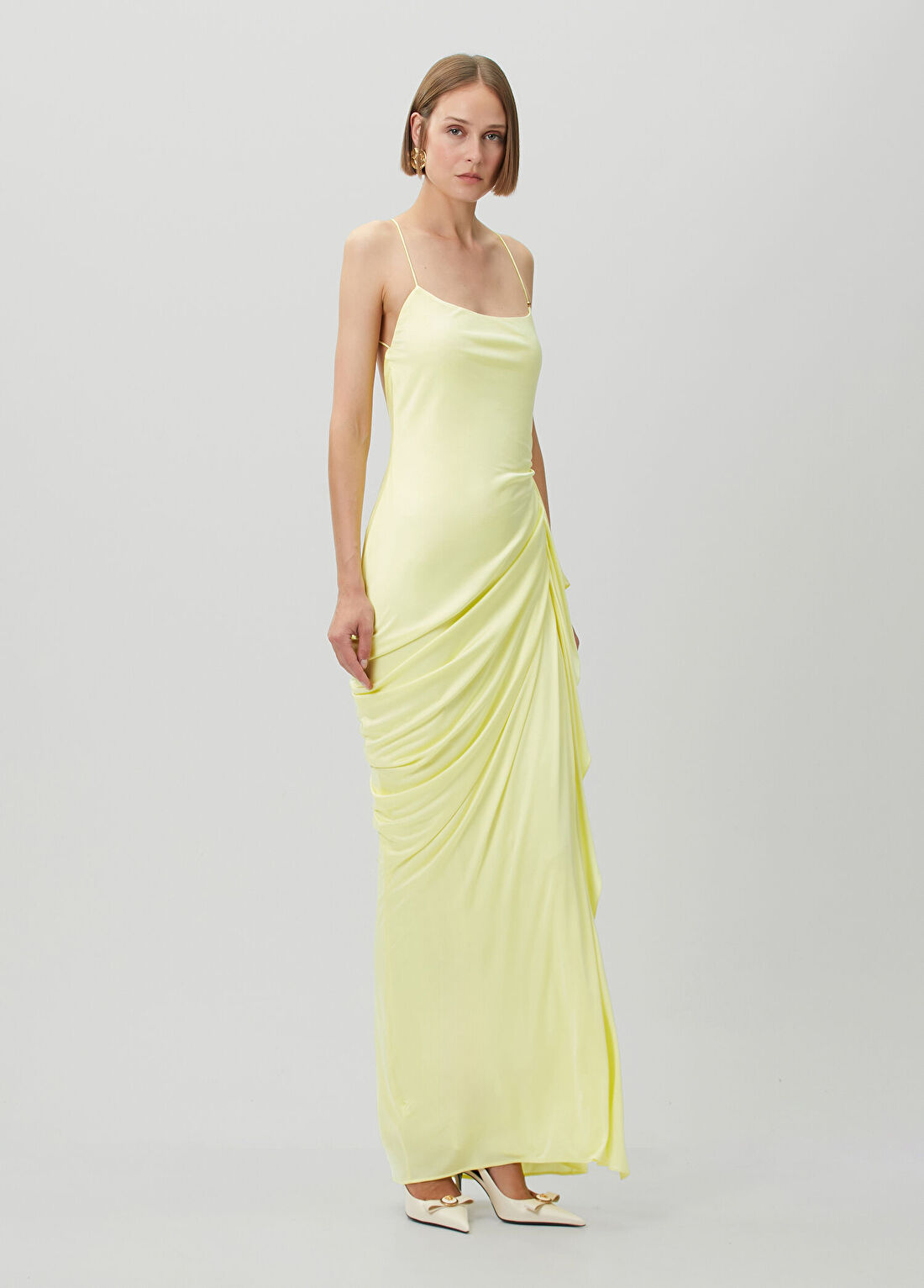 Versace Sarı Drapeli Maksi Abiye Elbise görsel 3