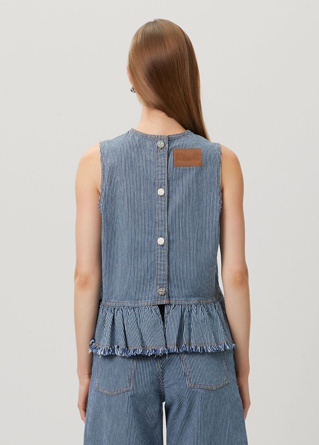 Baum Und Pferdgarten Madinel Mavi Çizgili Denim Bluz görsel 4