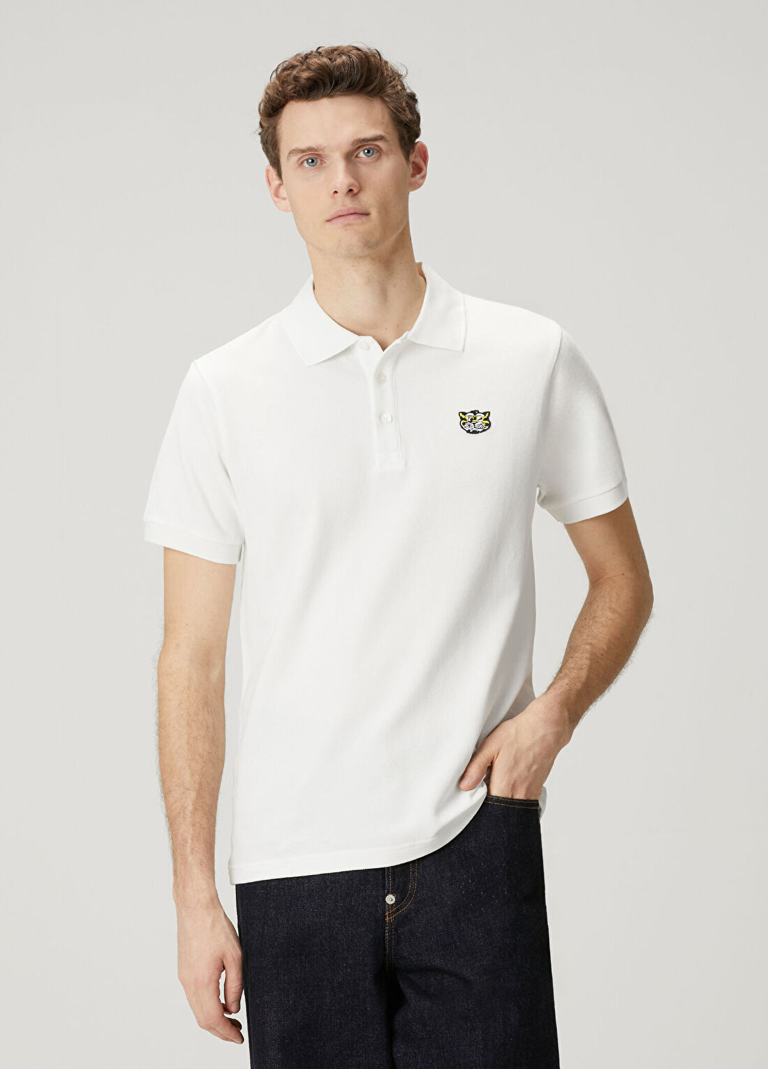 Kenzo Slim Fit Wild Tiger Kırık Beyaz Polo Yaka T-shirt