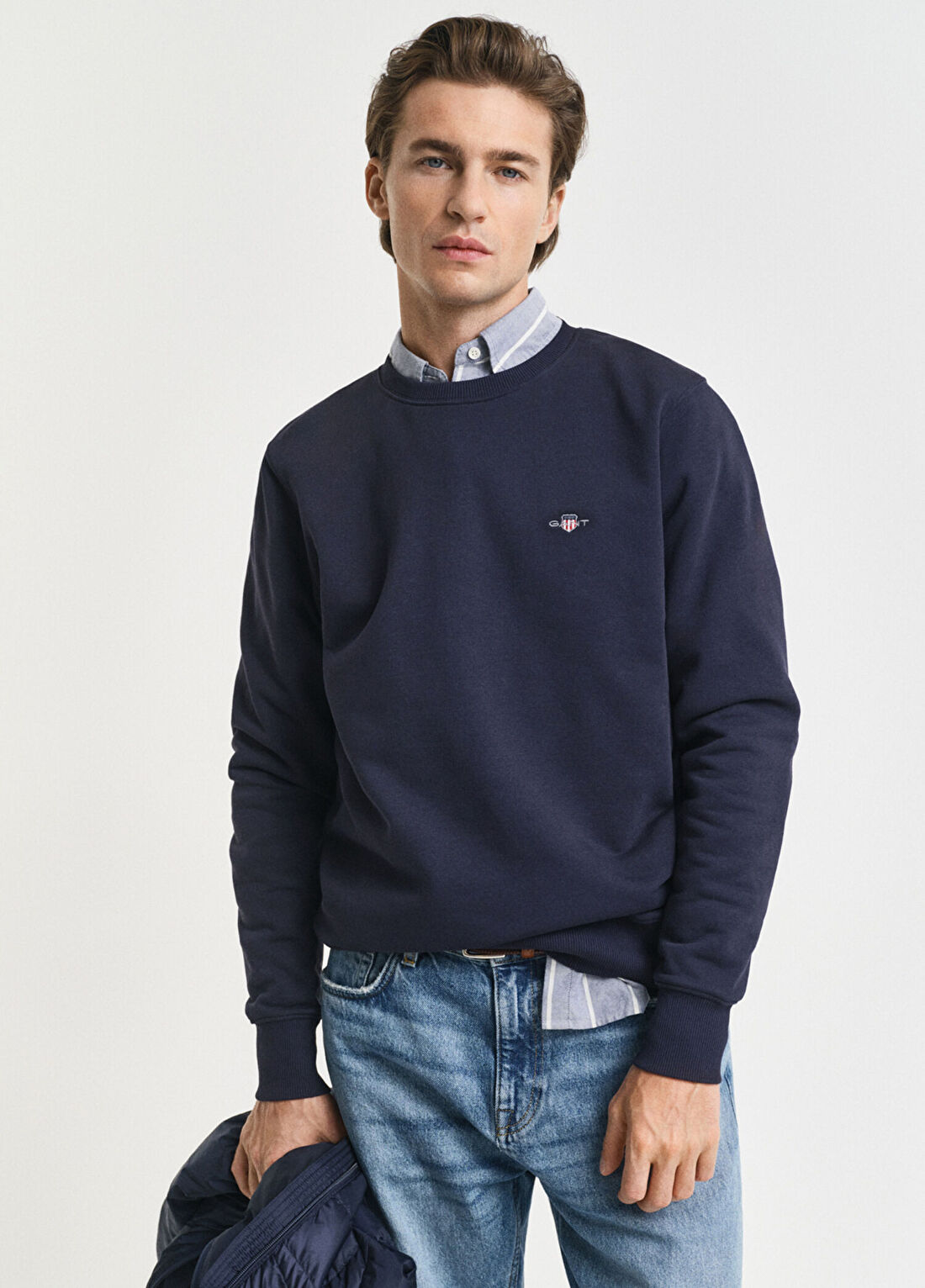 Gant Lacivert Logolu Bisiklet Yaka Regular Fit Erkek Sweatshirt