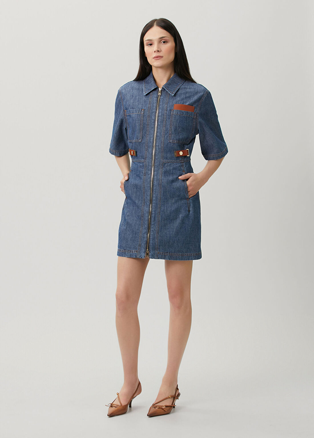 Fendi Lacivert Mini Denim Elbise görsel 2