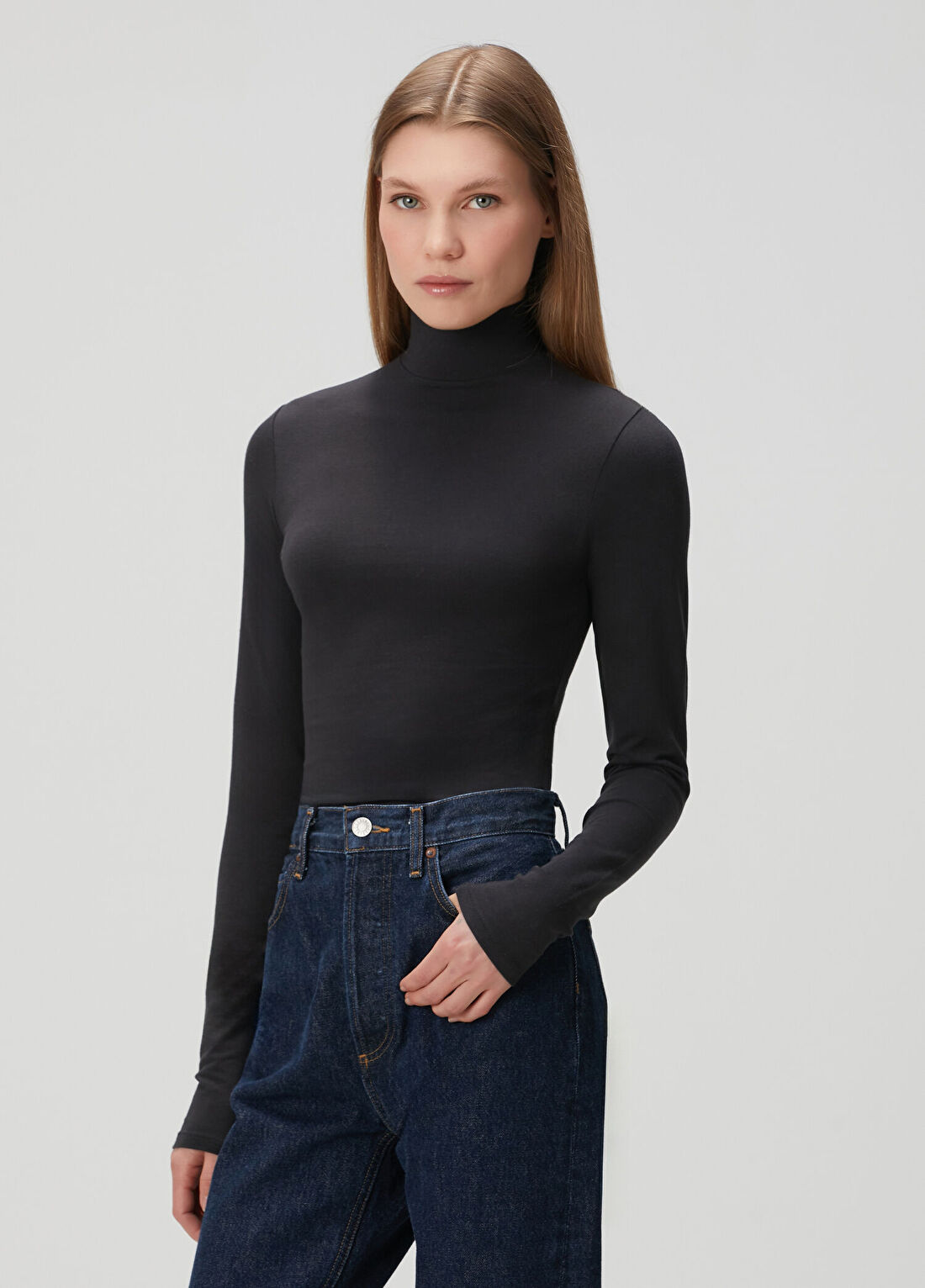 Skims Cotton Jersey Balıkçı Yaka Siyah T-shirt