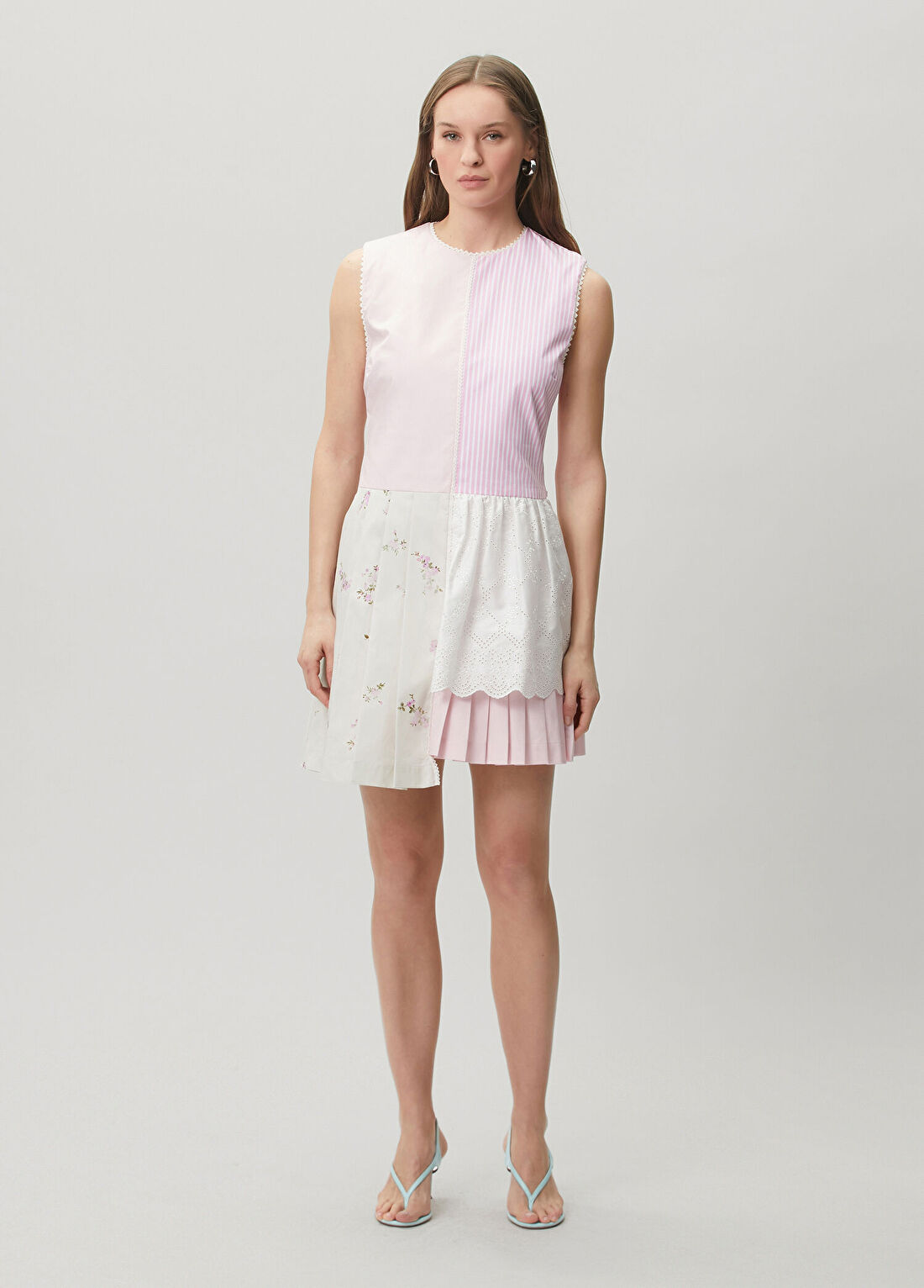 Msgm Pembe Beyaz Dantel Garnili Mini Elbise görsel 2