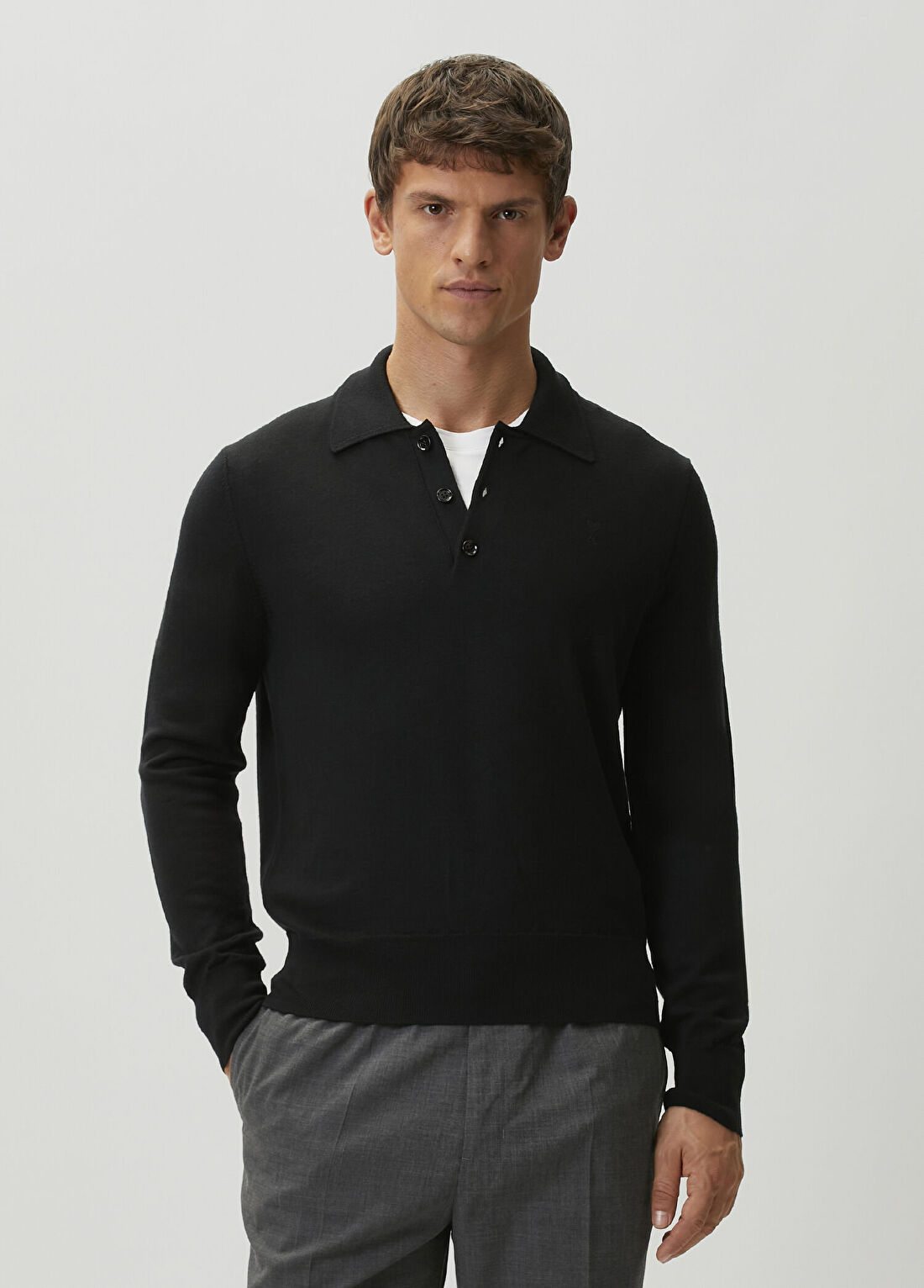 Ami Paris Classic Fit Siyah Yün Polo Triko