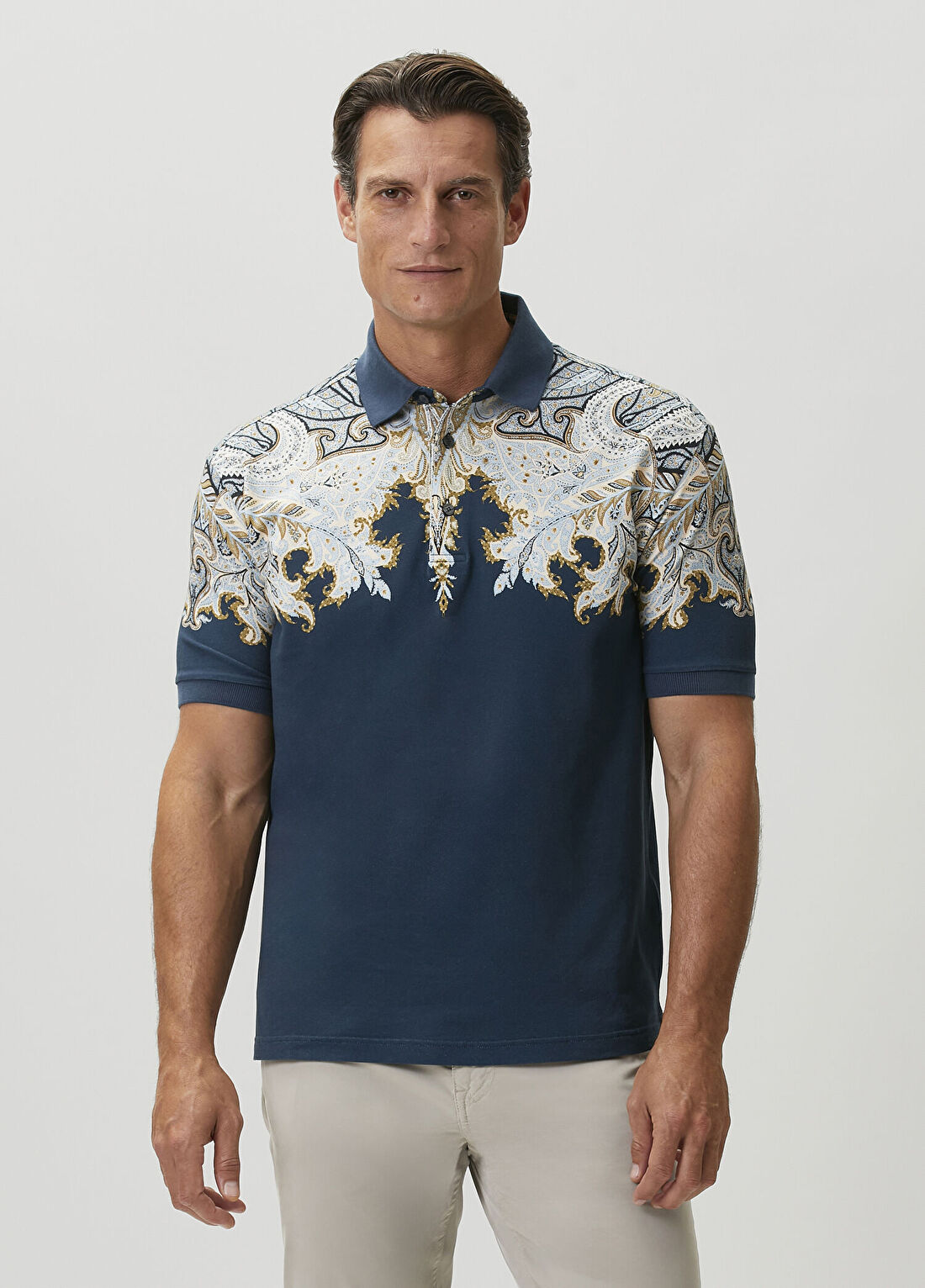 Etro Lacivert Desenli Polo T-shirt