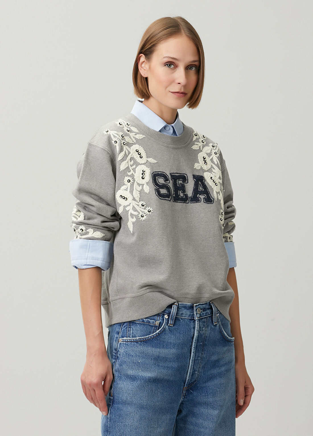 Sea Georgie Gri İşlemeli Sweatshirt