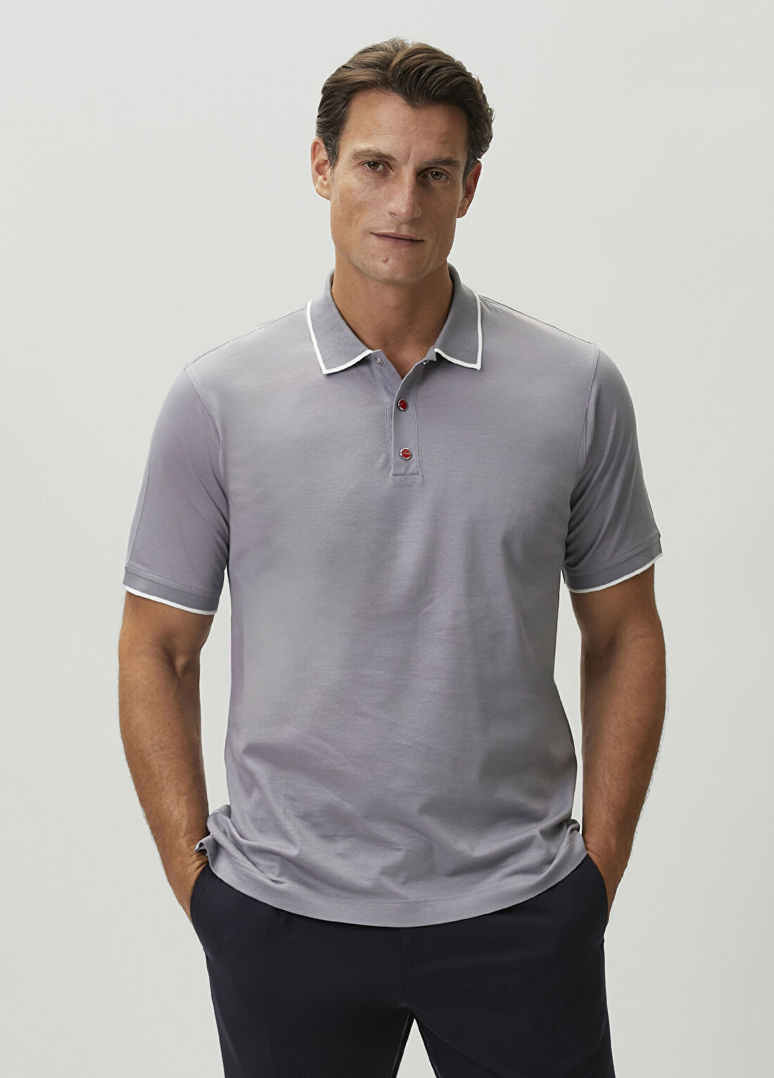 Kiton Açık Gri Polo Yaka T-shirt