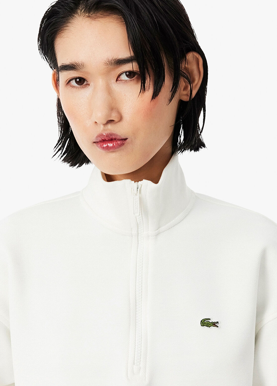 Lacoste Beyaz Relaxed Fit Yarım Fermuarlı Kadın Sweatshirt görsel 2
