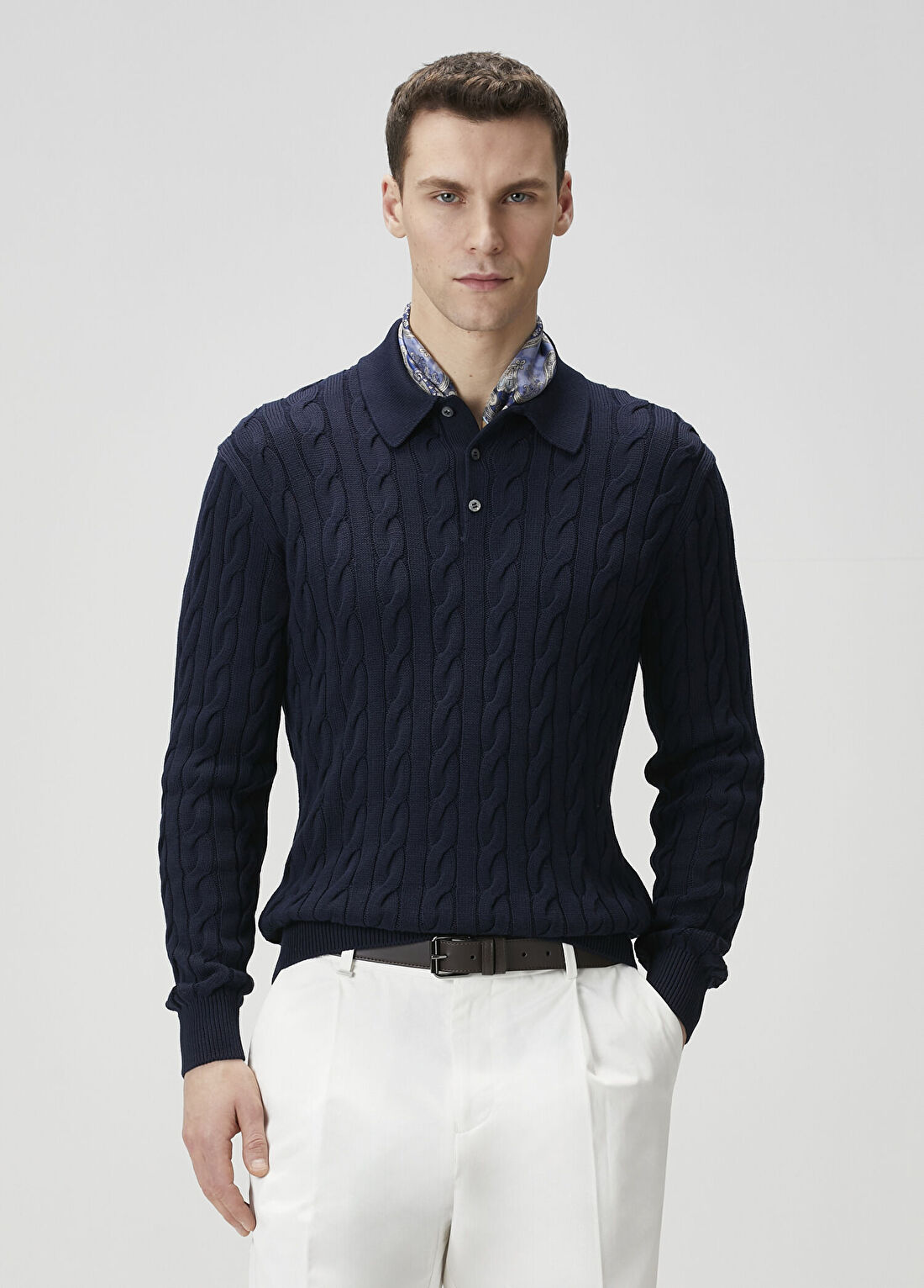 Ralph Lauren Purple Label Lacivert Saç Örgülü Polo Triko