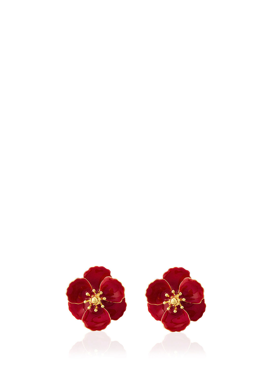 Milou Jewelry Blossom Kırmızı Çiçek 22 Ayar Altın Kaplama Kadın Küpe