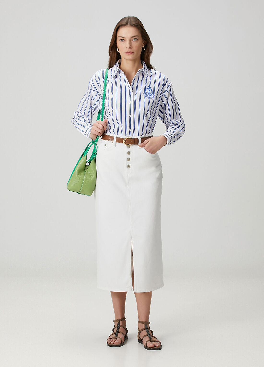Lauren Ralph Lauren Beyaz Midi Denim Etek