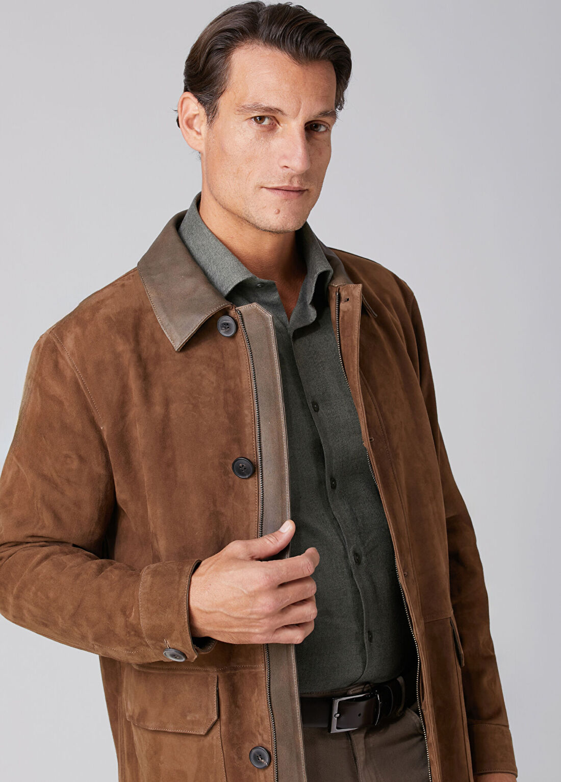 Beymen Collection Camel Yakası Deri Garnili Süet Kaban