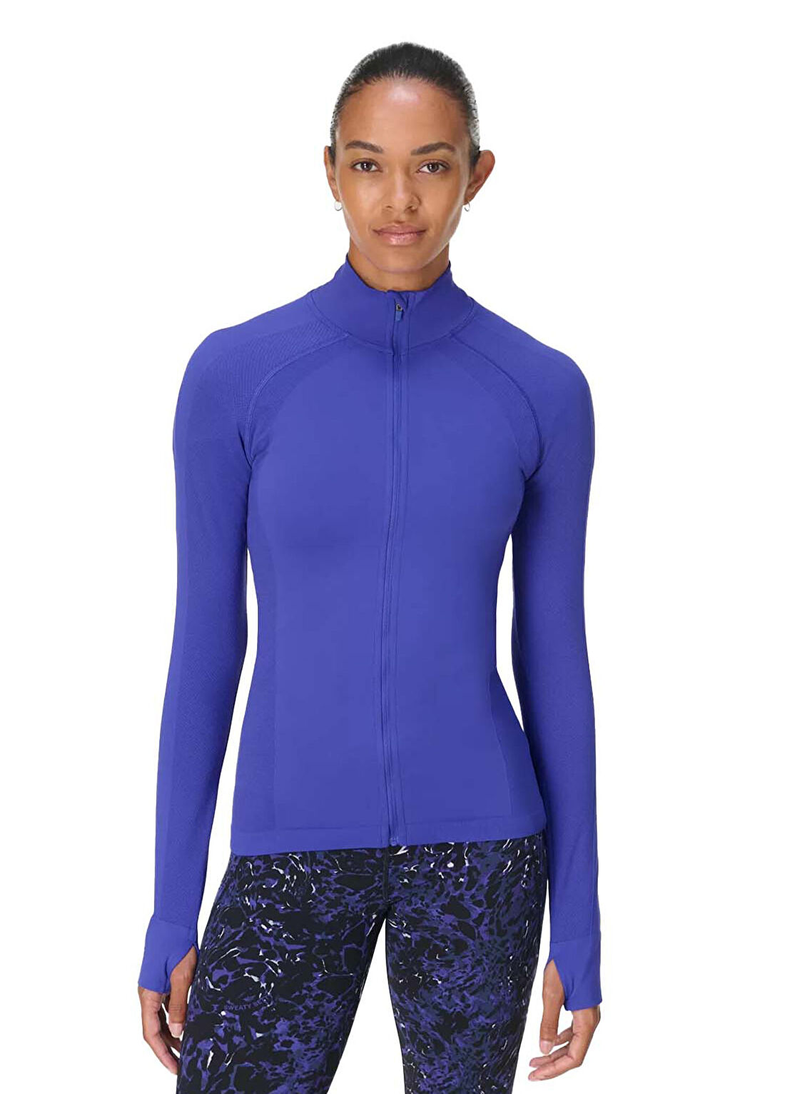 Sweaty Betty Athlete Seamless Workout Zip U Tank Top Mavi Kadın Spor T-Shirt