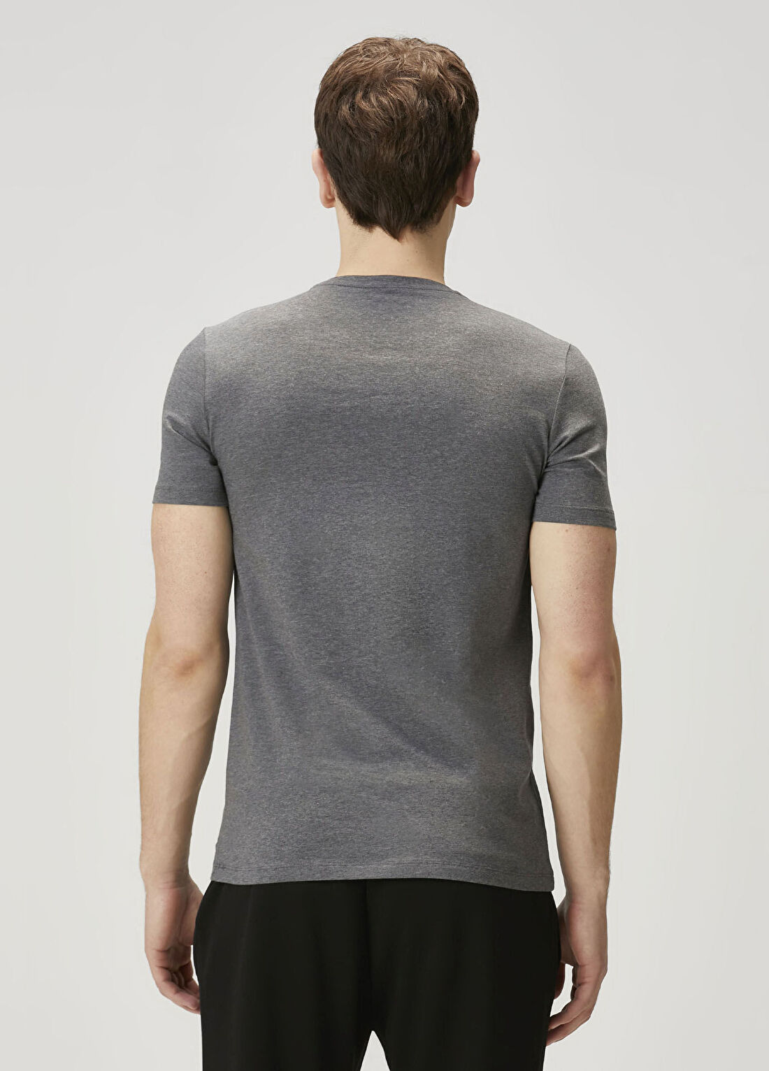 Falke 2li Koyu Gri V Yaka Basic T-shirt görsel 4