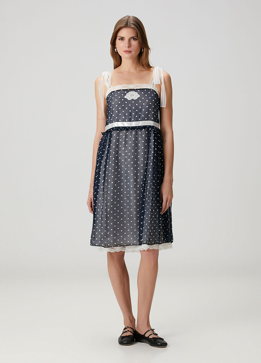 Marc Jacobs Lacivert Desenli Midi Şifon Elbise