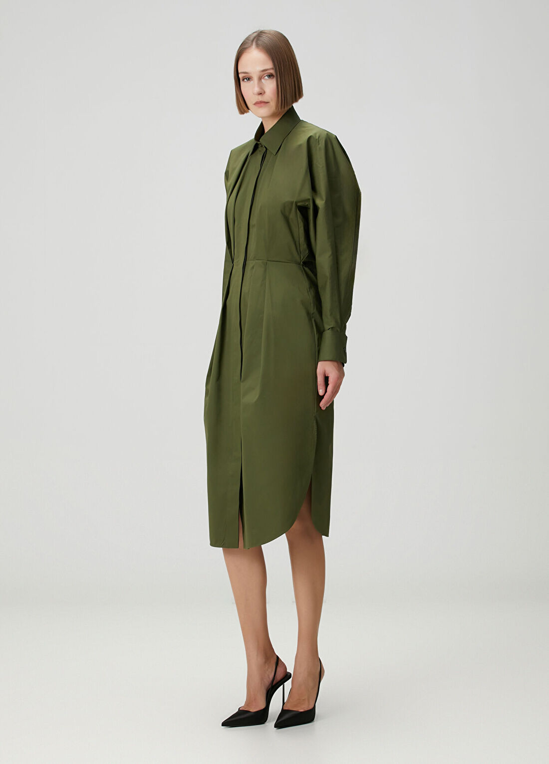 Givenchy Haki Pileli Midi Elbise görsel 3