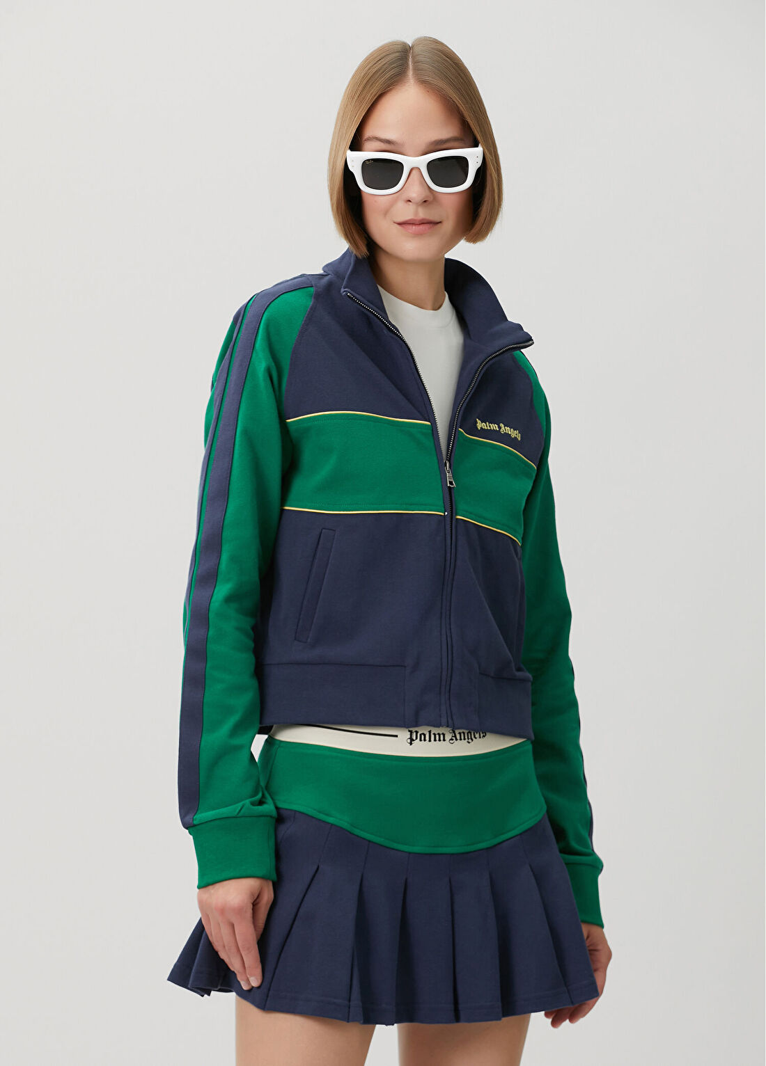 Palm Angels Lacivert Yeşil Fermuarlı Sweatshirt